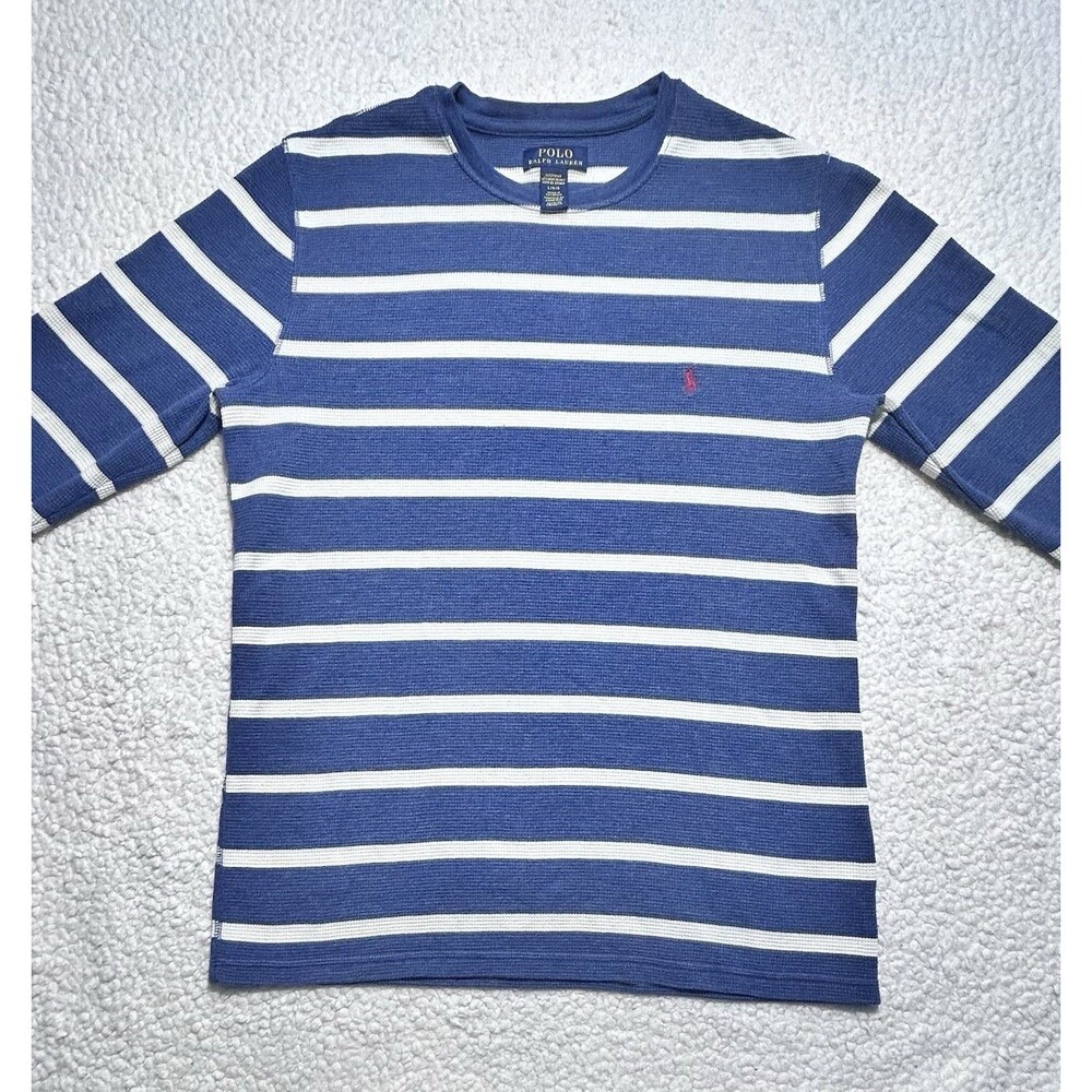 Polo Ralph Lauren Mens L Waffle Knit Thermal Sleepwear Long Sleeve Shirt Blue